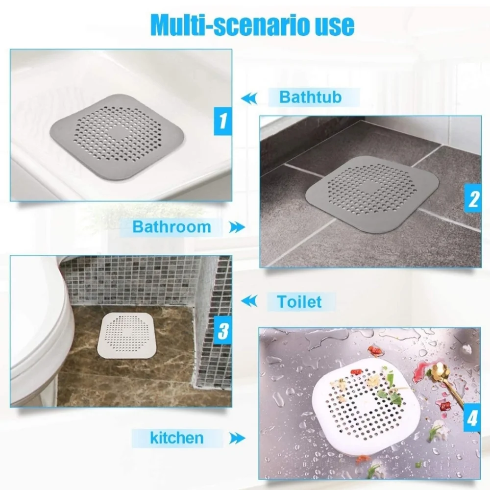 2 PCS Shower Drain Cover,Square Silicone Anti-Clogging Filter Floor Sink Straine